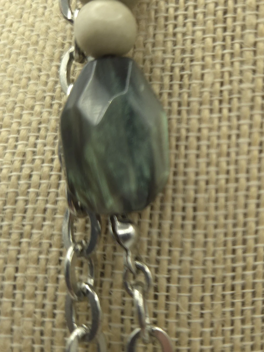 Chico's Green Labradorite Bead Multi-Strand Necklace Silver Accents Nature Fairy
